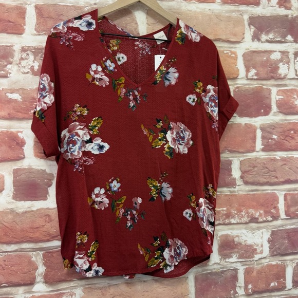 Stitch Fix Kaileigh Top Shirt Women's Small Burgundy Floral Everyday Casual - Picture 2 of 9